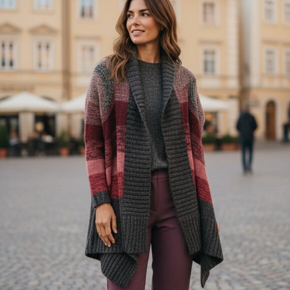 Multicolor Cardigan A.n.a. and Cato Burgundy Pants Set Large - Picture 3 of 13